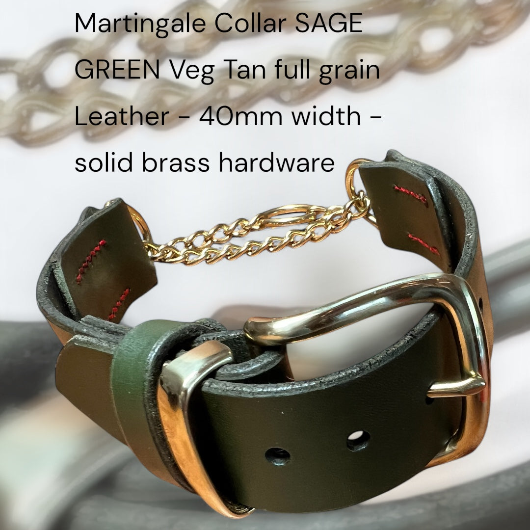 Sage Green Tuscan Leather Martingale Collar